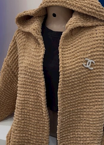 Kahverengi Kapüşonlu Uzun Kadın Hırka - Görsel 2