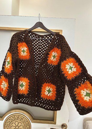 Dantel Detaylı Kısa Kahverengi Bohem Hırka - Görsel 3