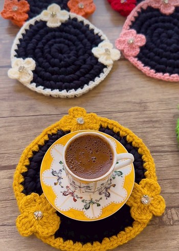 El Örgüsü Bohem Çiçekli Bardak Altlıkları - Görsel 2