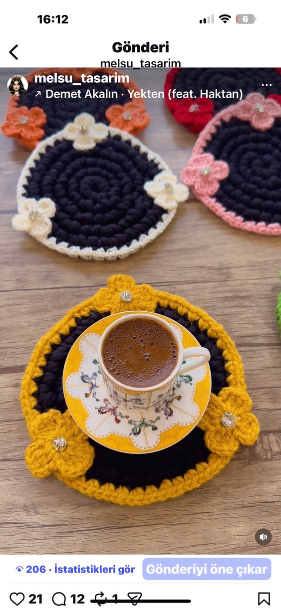 El Örgüsü Bohem Çiçekli Bardak Altlıkları - Görsel 2