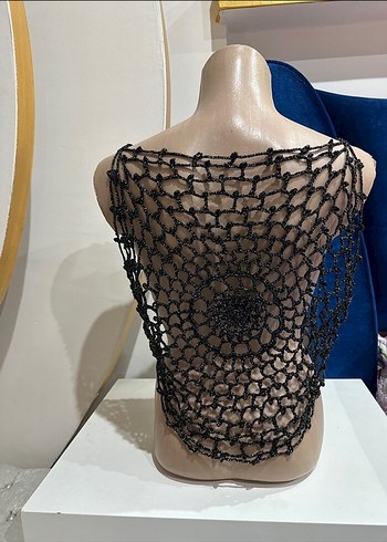 Dantel Detaylı Siyah Örgü Kolsuz file Bluz - Görsel 6