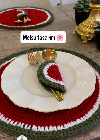 Karpuz Desenli Örgü Amerikan Servis Seti - Görsel 2