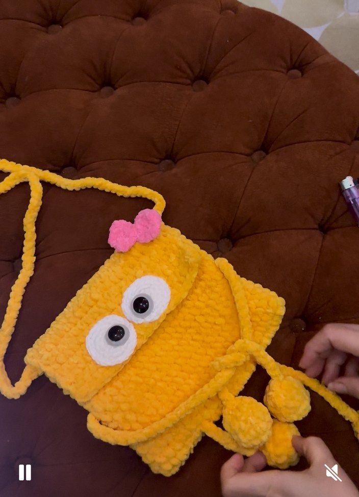 Sarı  Örgü Kadın Çapraz Çanta - Görsel 2