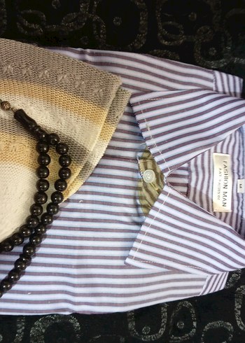 Erkek Çok Renkli Çizgili Uzun Kollu Gömlek takke tespih - Görsel 3