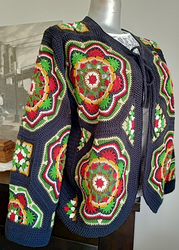 Renkli Desenli Bohem Örgü Hırka
