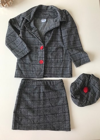 Ekose Desenli Gri Kız Çocuk Takım