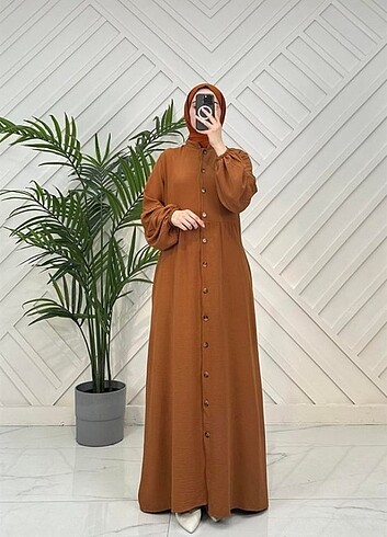 Diğer Ayrobin kumaş boydan düğmeli ferace elbise kiremit