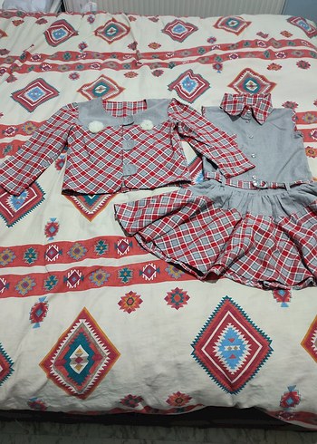 Kız Çocuk Gri Kareli Fırfırlı Elbise - Görsel 9