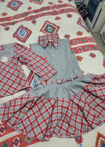 Kız Çocuk Gri Kareli Fırfırlı Elbise - Görsel 7