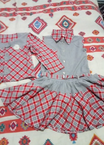 Kız Çocuk Gri Kareli Fırfırlı Elbise - Görsel 4