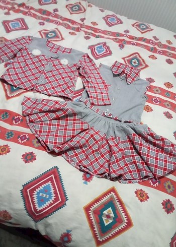 Kız Çocuk Gri Kareli Fırfırlı Elbise - Görsel 5