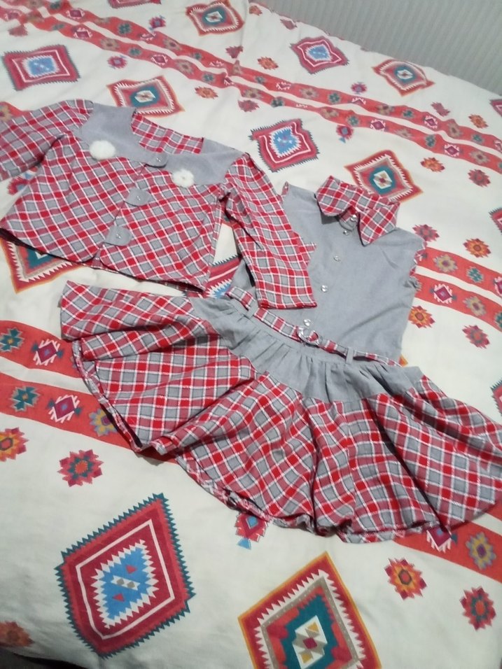 Kız Çocuk Gri Kareli Fırfırlı Elbise - Görsel 2