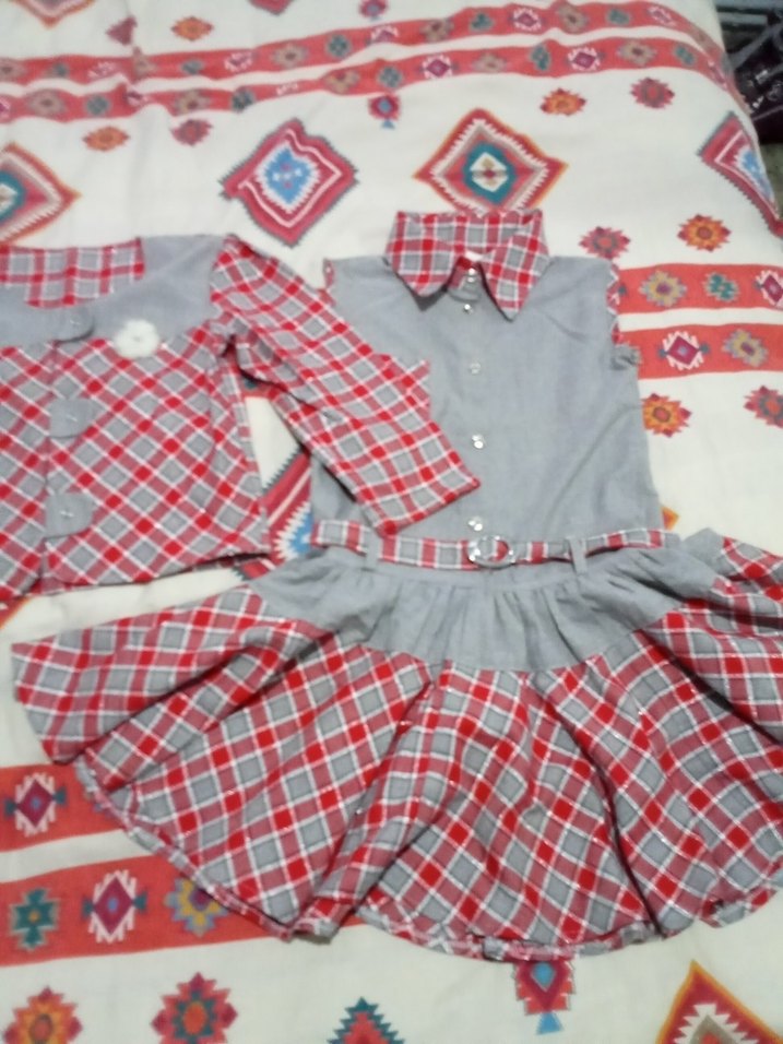 Kız Çocuk Gri Kareli Fırfırlı Elbise - Görsel 4