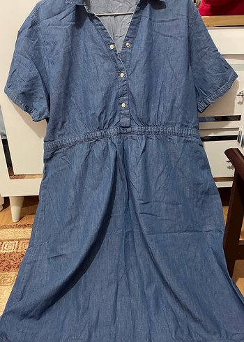 LC Waikiki Mavi Denim Gomlek Elbise