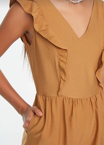 34 Beden camel Renk Camel v yaka tulum