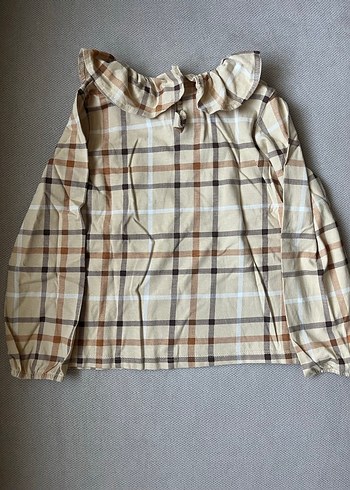 Kız Çocuk Bej Kareli Uzun Kollu Gömlek - Görsel 4