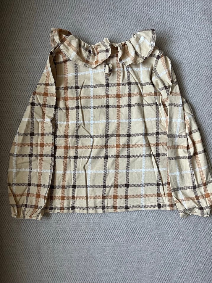 Kız Çocuk Bej Kareli Uzun Kollu Gömlek - Görsel 4