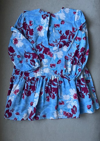 Uzun Kollu Mavi Çiçekli Kız Çocuk Elbise - Görsel 4