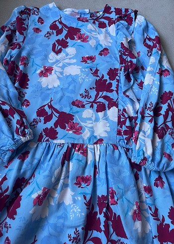 Uzun Kollu Mavi Çiçekli Kız Çocuk Elbise - Görsel 2