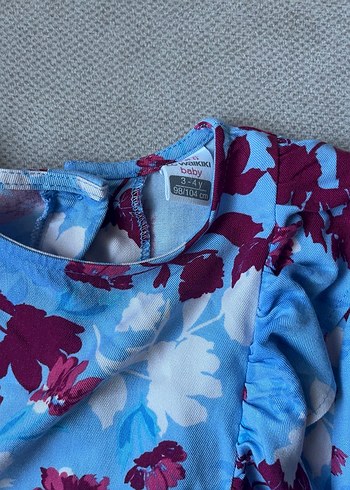 Uzun Kollu Mavi Çiçekli Kız Çocuk Elbise - Görsel 3