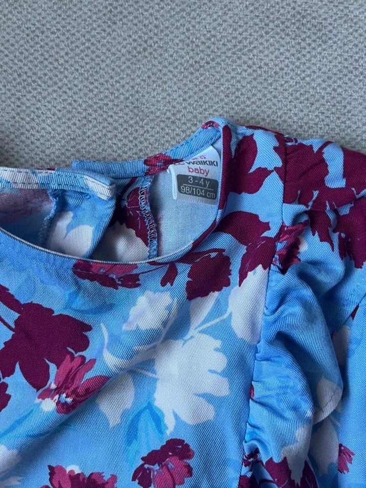 Uzun Kollu Mavi Çiçekli Kız Çocuk Elbise - Görsel 3