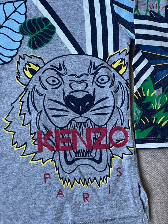Kenzo Unisex Cocuk  Gri Desenli Uzun Kollu Tişört - Görsel 2