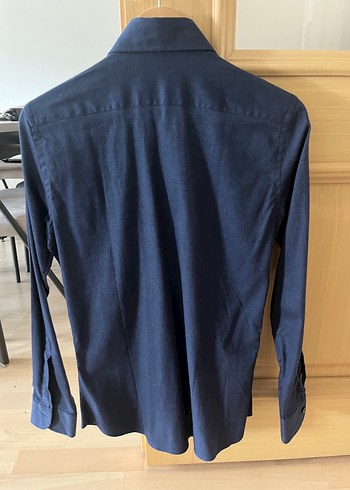 s Beden Vakko Düğmeli Lacivert Denim Erkek Gömlek