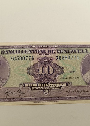 1971 Venezuela 10 Bolívares Eski Banknot