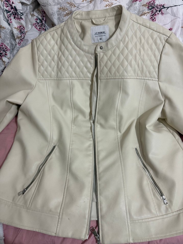 Bej Deri çeket - Görsel 4