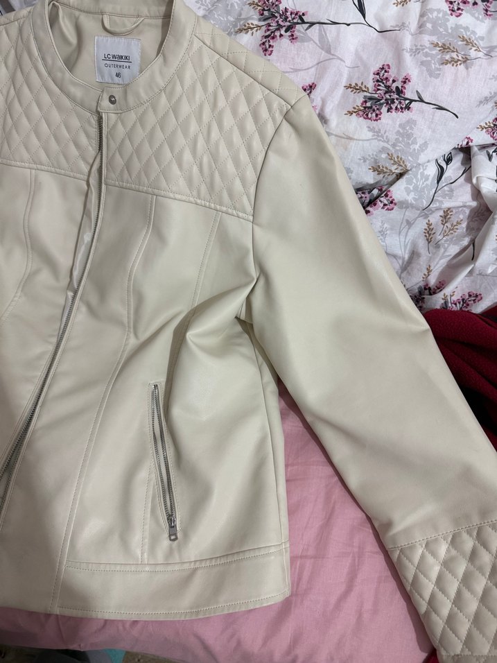 Bej Deri çeket - Görsel 5