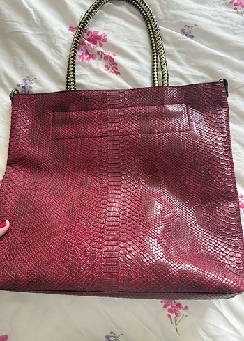 Bordo Yılan Derisi Desenli Michael Kors Deri Çanta - Görsel 4