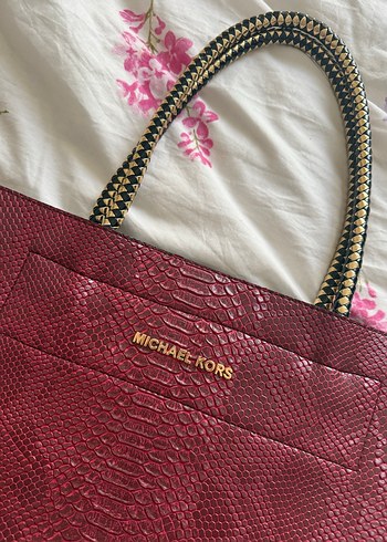 Bordo Yılan Derisi Desenli Michael Kors Deri Çanta