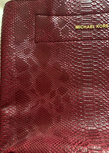 Bordo Yılan Derisi Desenli Michael Kors Deri Çanta - Görsel 3