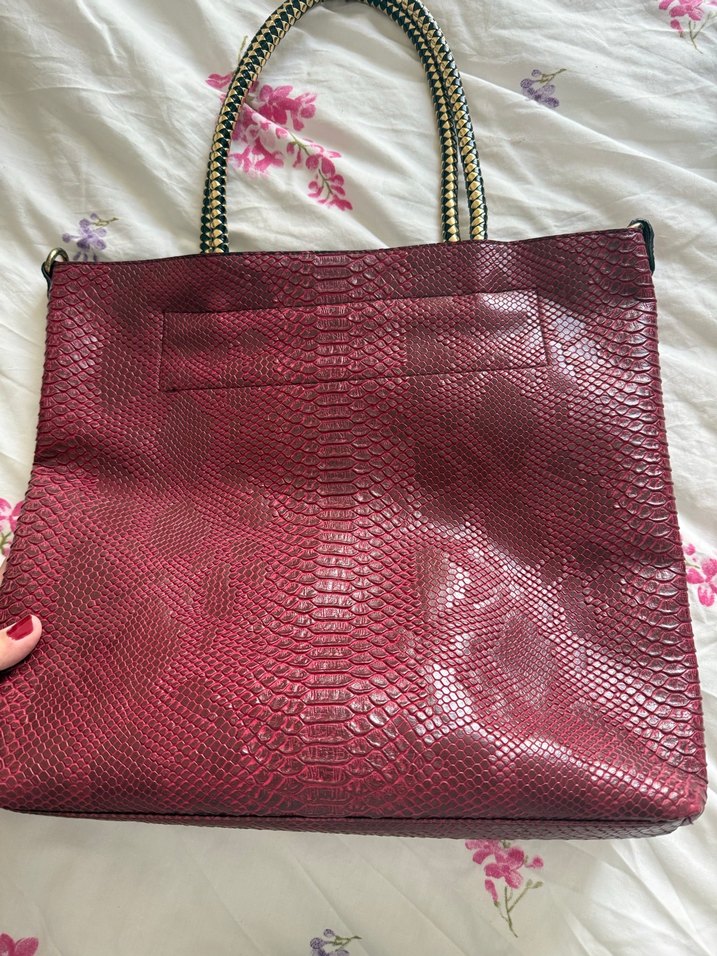 Bordo Yılan Derisi Desenli Michael Kors Deri Çanta - Görsel 4