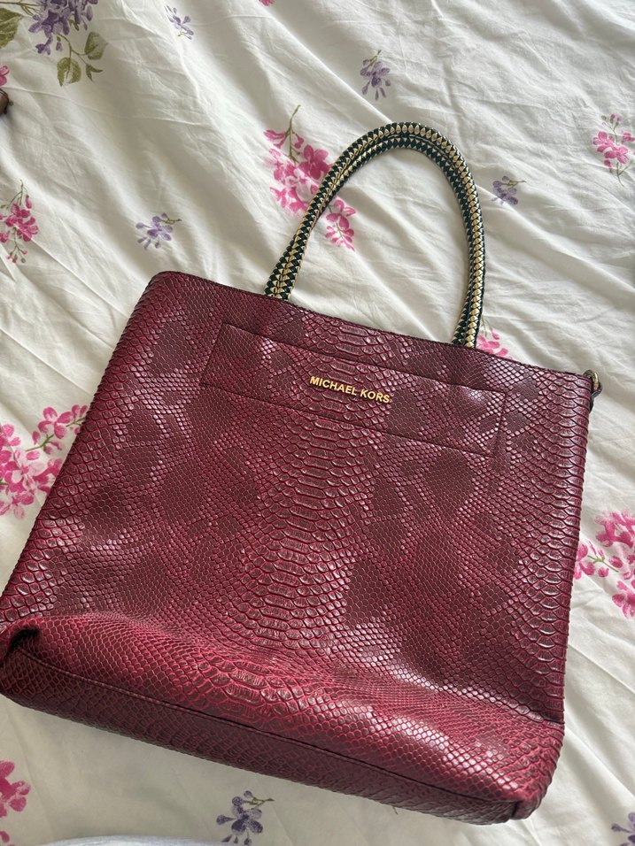 Bordo Yılan Derisi Desenli Michael Kors Deri Çanta - Görsel 2