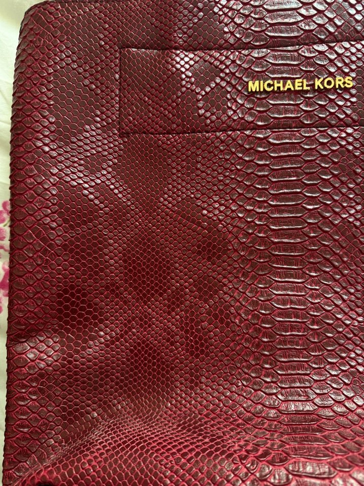 Bordo Yılan Derisi Desenli Michael Kors Deri Çanta - Görsel 3