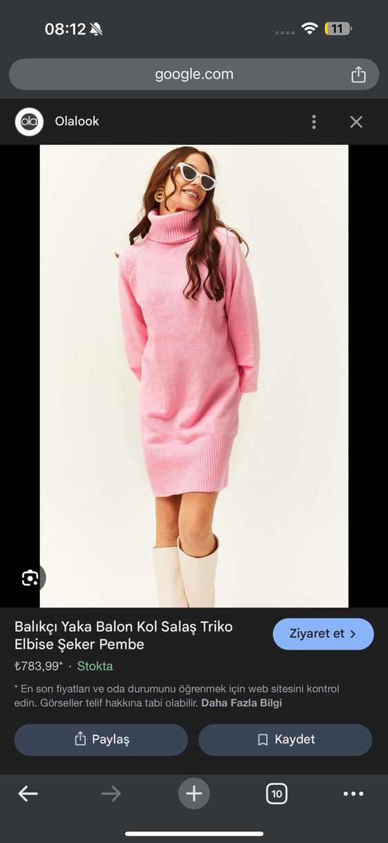 Pembe  Balon Kollu Triko Elbise - Görsel 2