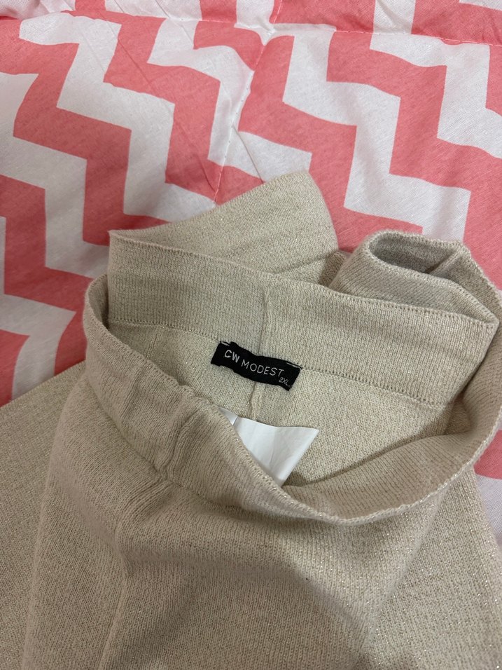 Bej Kadın Örme triko Pantolon - Görsel 4