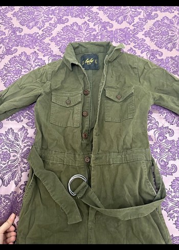 Kadın Haki Kemerli Uzun Tulum - Görsel 2