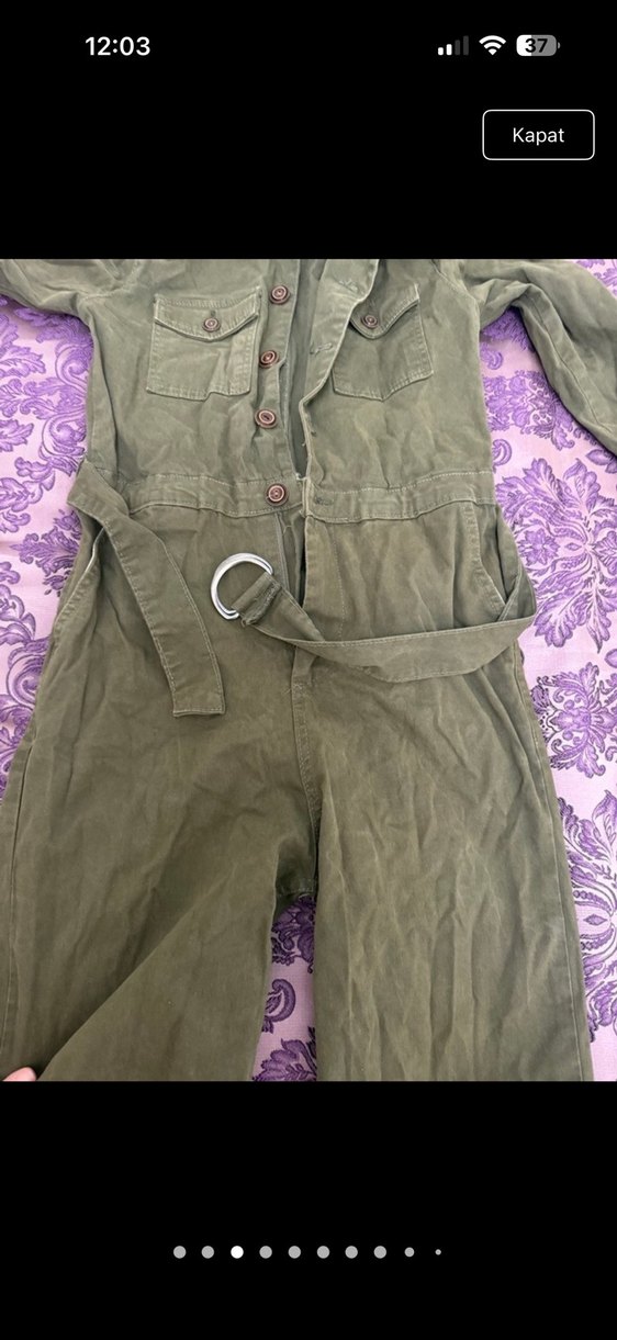 Kadın Haki Kemerli Uzun Tulum - Görsel 4