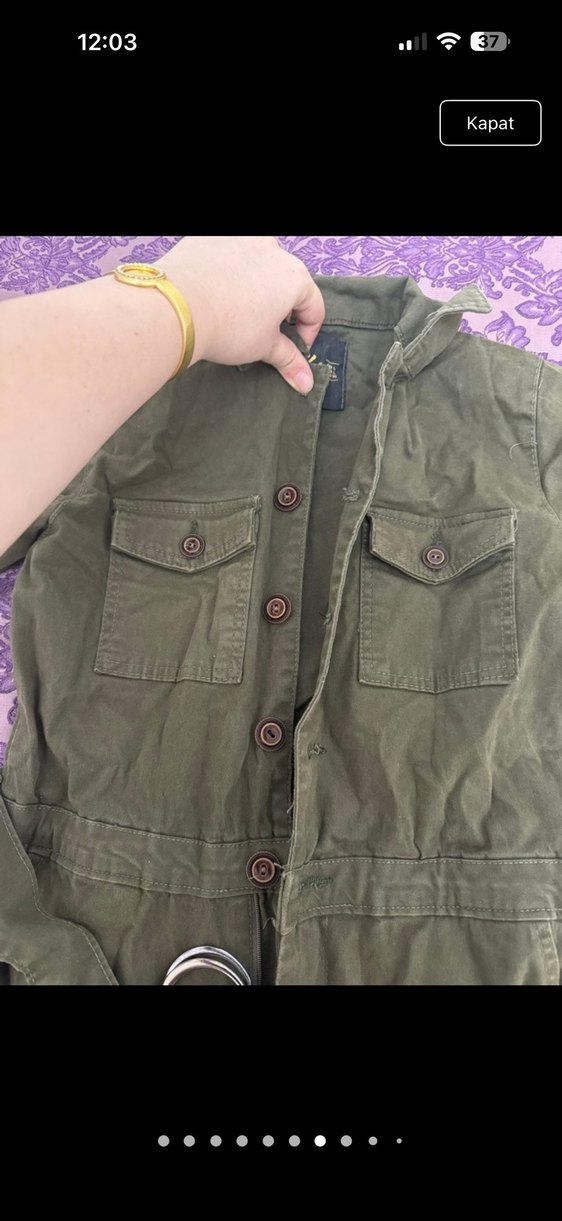 Kadın Haki Kemerli Uzun Tulum - Görsel 3