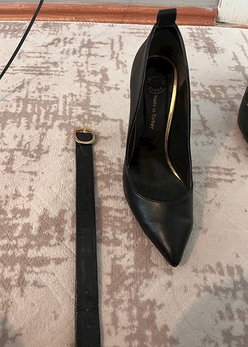 Kemerli Siyah Deri Stiletto Topuklu Kadın Ayakkabı - Görsel 4