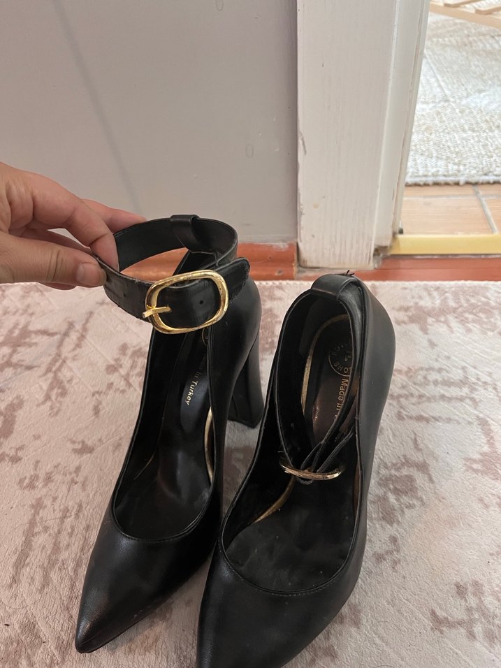 Kemerli Siyah Deri Stiletto Topuklu Kadın Ayakkabı - Görsel 2