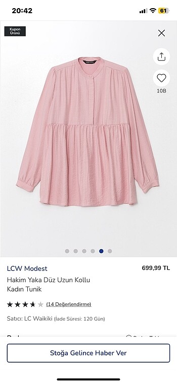 38 Beden pembe Renk Lc toz pembe salaş tunik