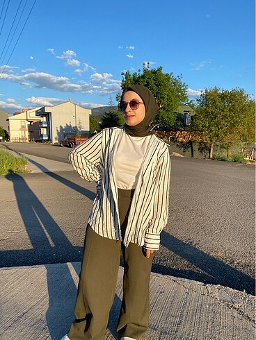 Haki beyaz gömlek tunik - Görsel 4