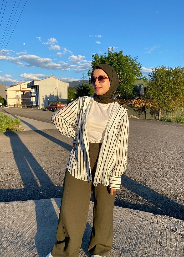 Haki beyaz gömlek tunik - Görsel 4