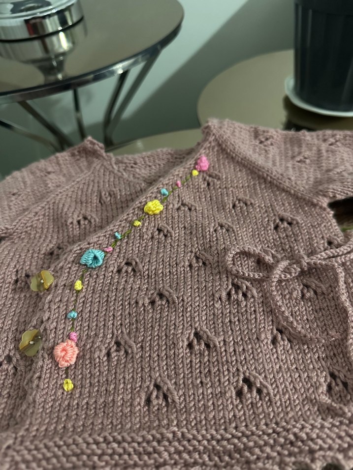 Nakışlı Pembe Örgü Kız Hırka - Görsel 2