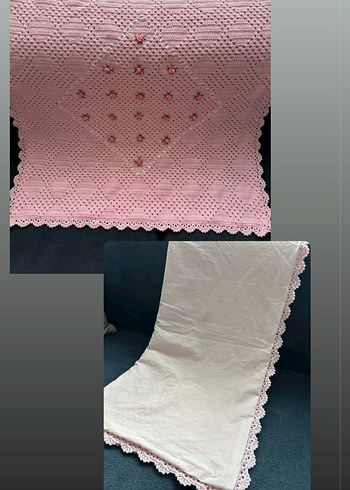 Nakışlı Örgü Pembe Bebek Battaniyesi - Görsel 2