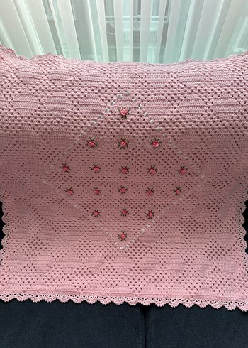 Nakışlı Örgü Pembe Bebek Battaniyesi - Görsel 7