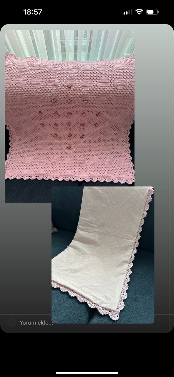 Nakışlı Örgü Pembe Bebek Battaniyesi - Görsel 2